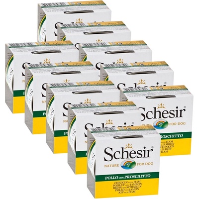 Schesir кучешка храна с пиле и шунка в желе 10 x 150 г