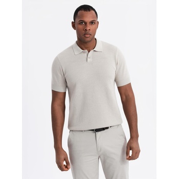 Ombre Clothing Мъжка памучна поло риза от структуриран трикотаж - бежова Ombre Clothing | Bezhov | МЪЖЕ | S