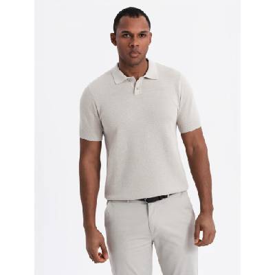 Ombre Clothing Мъжка памучна поло риза от структуриран трикотаж - бежова Ombre Clothing | Bezhov | МЪЖЕ | S