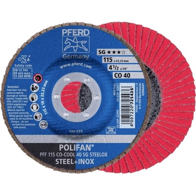 PFERD TOOLS 67660415 PFF 115 CO-COOL 40 SG STEELOX vějířovitý brusný kotouč Průměr 115 mm Ø otvoru 22.23 mm Slitina hliníku, Slitina na bázi niklu,