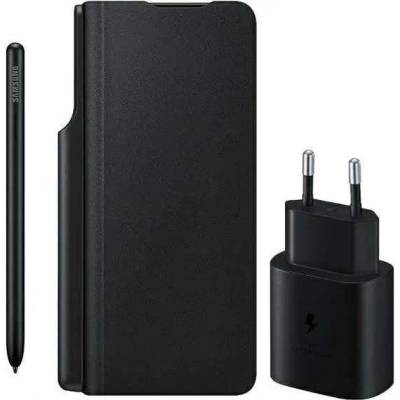 Samsung Galaxy Z Fold 3 Kit - комплект оригинален кожен калъф, писалка и 25W USB-C захранване за Samsung Galaxy Z Fold 3 (черен)