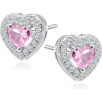Lunica stříbrné náušnice RŮŽOVÉ SRDCE 0762