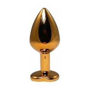 Fantasy by Cottelli Gold medium heart-shaped butt plug with pink crystal