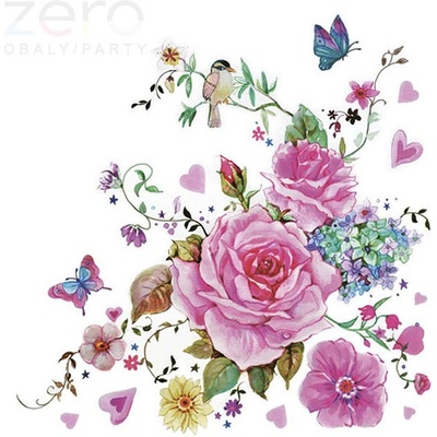 Daisy Ubrousky 3N 20ks růže s motýly 33x33cm