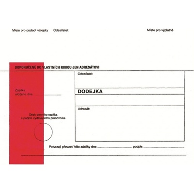Obálka B6, 125x176 mm, dodejka, samopropisovací, bez poučení, červený pruh, oblá klopa, 1 000 ks