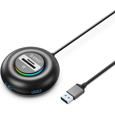 USB rozbočovač Orico YXR5-U3 RGB, 4 porty USB-A 3.0, se čtečkou karet SD a microSD, 0,3 m – černý