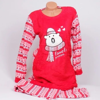 Image 1 of Червена пухкава пижама с коледно мече