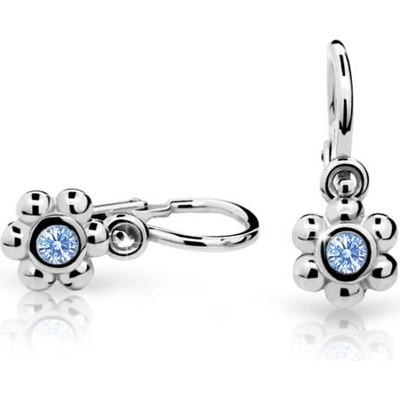 Danfil dětské náušnice kytičky C2031 z bílého zlata s kamínkem Arctic Blue zapínání brizura