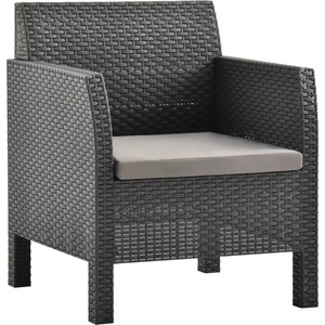 vidaXL Градински стол с възглавница, антрацит, 63x65x76 см, PP ратан (315639)