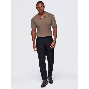 Ombre Clothing Мъжко плетено поло тричко slim без копчета с отворен яка - светло кафяво V5 OM-POSS-0182 Ombre Clothing Ombre Clothing | Kafyav | МЪЖЕ | S