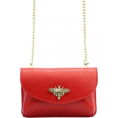 Kožená malá dámská crossbody kabelka na řetízku červená