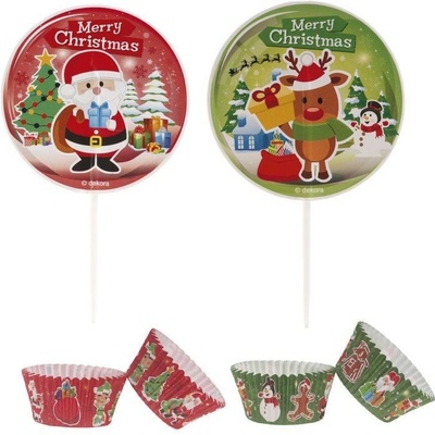 Dekora Košíčky na muffiny a zápichy Santa a sob 24 ks zápichov + 24 košíčkov Ø 5 cm