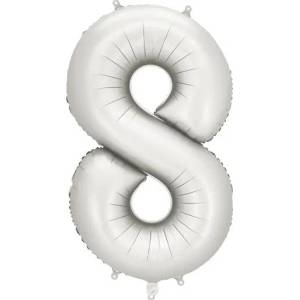 Party Deco Матиран Фолиев Балон Цифри Сребро 86 см - 8 (fb1s-8-018)