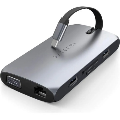 Satechi USB-C On-the-Go Multiport Adapter - мултифункционален хъб за свързване на допълнителна периферия за компютри с USB-C порт (тъмносив)