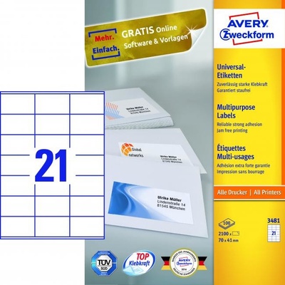 Etikety univerzálne 70x41mm Avery A4 100 hárkov AV003481