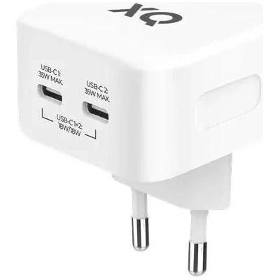 Захранване за ел. мрежа с 2xUSB-C изходи и технология за бързо зареждане - Freenet by Xqisit GAN Duos Wall Charger 35W PD (бял) (54268)