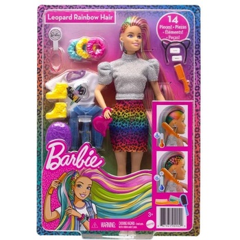 Mattel Кукла Barbie, Леопардова коса с дъга, 16 модни аксесоара за коса, 30 см, 1710268