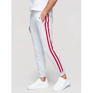 Ombre Clothing Мъжки спортни панталони с подравяне и рибровидност на крачолите - сив меланж V1 P1519 Ombre Clothing Ombre Clothing | Siv | МЪЖЕ | S