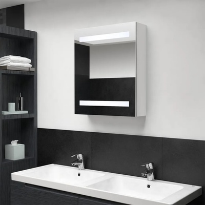 vidaXL LED шкаф с огледало за баня, сияйно бяло, 50x14x60 см (326486)
