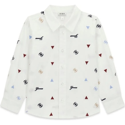 GUESS Бяла риза с навиващи се ръкави и цветни щампи за мини момче Guess