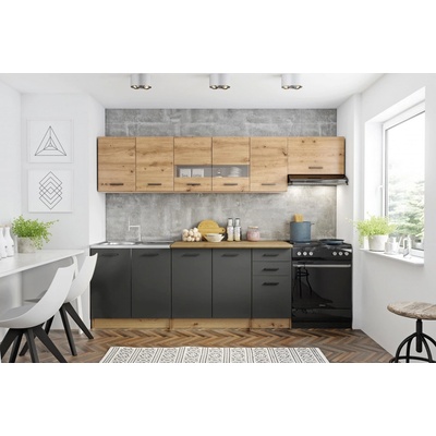Kuchyňská linka PETRA 260 cm dub artisan/tmavě šedá