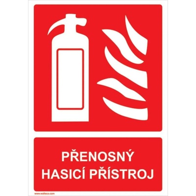 Walteco Přenosný hasicí přístroj vč. textu 40x100mm, samolepka Množství: 1 ks , 20001