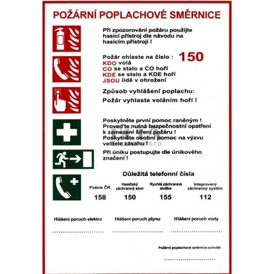 Samolepka Požární poplachové směrnice 210 x 300 mm Varianta: Samolepící fólie