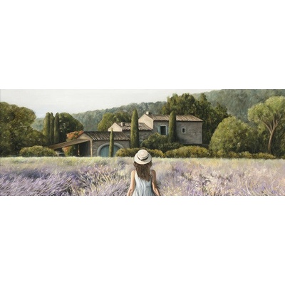 Sklenený obraz Krížom krážom cez levanduľové pole 30x80 cm