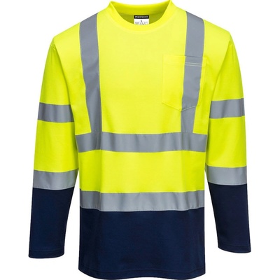Portwest tričko Cotton Comfort S280 dlouhý rukáv reflexní žltá/navy M