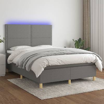 Petrashop 3135350 boxspring postel s matrací a LED tmavě šedá textil