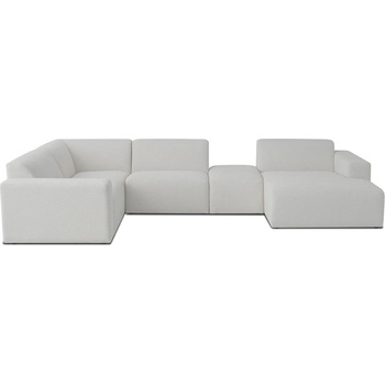 Scandic Бял ъглов диван от букле ("U" форма) Roxy - Scandic (U corner with small pouf right CM 2white)