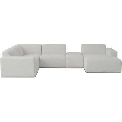 Scandic Бял ъглов диван от букле ("U" форма) Roxy - Scandic (U corner with small pouf right CM 2white)
