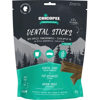 Chicopee Dental Sticks - Дентални лакомства за кучета, вкусни пръчици с ябълки, нар и масло от евкалипт, 300 гр