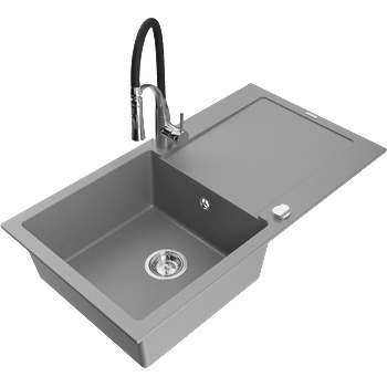 Mexen Leo гранитна мивка с 1 отделение с отцедник и кухненски смесител Aster, сив - 6501-71-73450-07 (6501-71-73450-07)