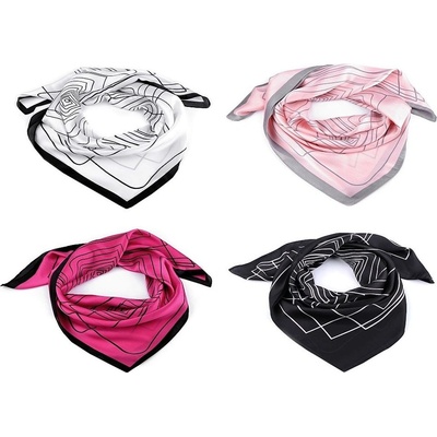 saténový šátek s geometrickými vzory 3 pink
