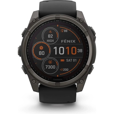Смарт часовник Garmin FENIX 8 - 51 мм Solar Sapphire Carbon Gray, 1.4"(3.55cm), трансфлективен MIP дисплей, GPS, Bluetooth, 10 ATM, 32 GB вградена памет, до 30 дни време на работа, сив (010-02907-11)