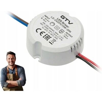 LED zdroj do krabičky GTV 2,1x5,5 cm 15 W bílý