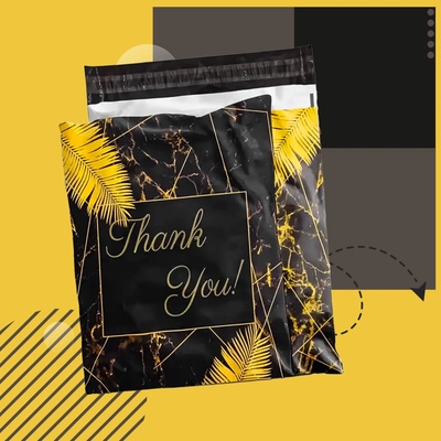 Foliové poštovní obálky kurýrní 255 × 370 mm, černé s nápisem Thank You, 50 ks