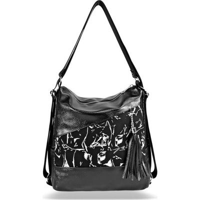 Zellia dámska kabelka cez rameno Zlb330 čierno-strieborná s mramorovým vzorom ktorú možno premeniť na batoh 33 x 29 x 12 5 cm