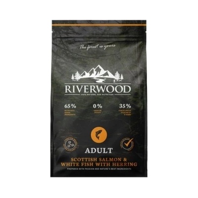 Riverwood Adult - Пълноценна суха храна за израснали кучета с проблеми с кожата или козината със сьомга, 2 кг