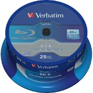 Verbatim BD-R SL Datalife (25-pack)Blu-Ray/Шпиндел/6x/25GB БЯЛА СИНЯ ПОВЪРХНОСТ (43837)