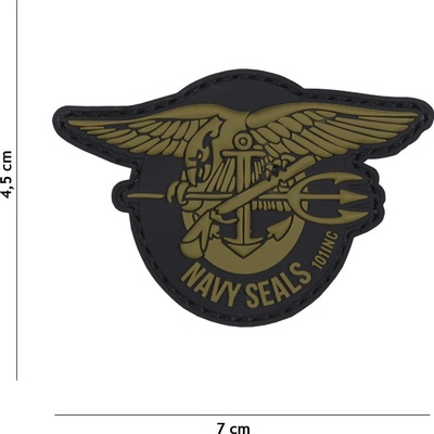 Gumová nášivka 101 Inc znak Navy Seals - olivová