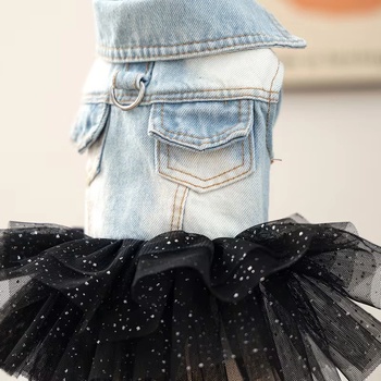 Tiger`s Heart Деним рокля с черна тюлена пола за кучета