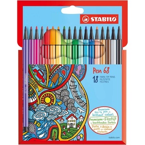 STABILO Комплект флумастери, Stabilo, Pen 68 ST6818-7, 18 цвята (ST6818-7)