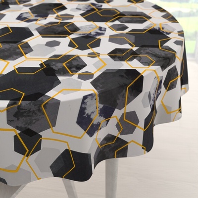 Biante bavlna okrúhly obrus Sandra SA-568 Sivo-modrofialové mramorové hexagóny na bielom Ø 120 cm