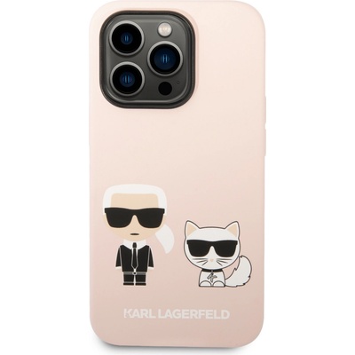 Pouzdro Karl Lagerfeld MagSafe Kompatibilní Liquid Silicone Karl and Choupette iPhone 14 Pro růžové
