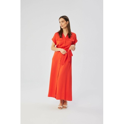 Stylove Woman's Viscose maxi shirt dress coral červená