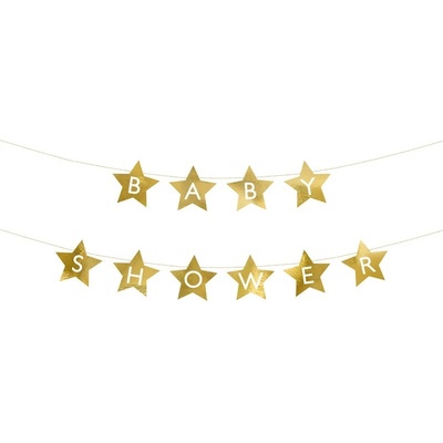 Party Deco Гирлянд на Звездички с Надпис "Baby Shower"в Златен Цвят