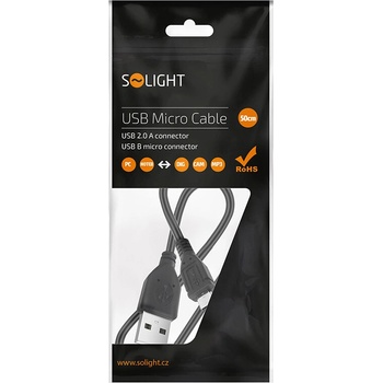 Solight SSC13005E USB 2.0 A konektor - USB B micro konektor, sáček, 50cm