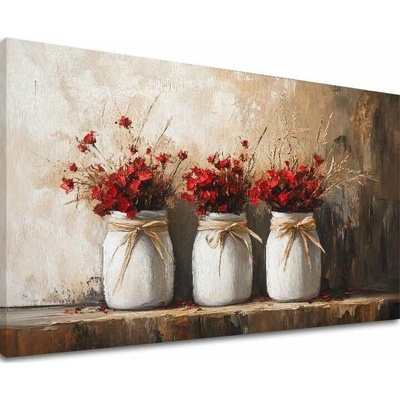 Rustikálny obraz | Divé kvety vo váze | dokončené rukou umelca - 60x90 cm